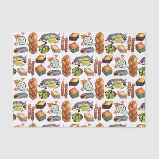 ギリシャ地中海のフーズプリントギリシャ料理 薄葉紙 (正面)