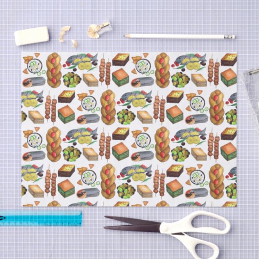 ギリシャ地中海のフーズプリントギリシャ料理 薄葉紙 (クラフト)