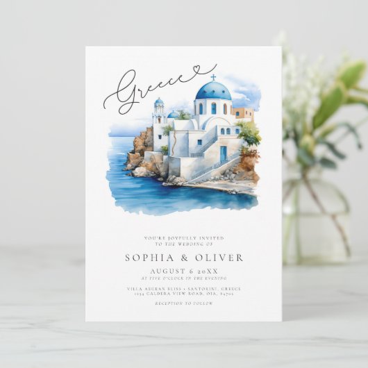 ギリシャ地中海の行き先結婚式 招待状 (スタンド正面)