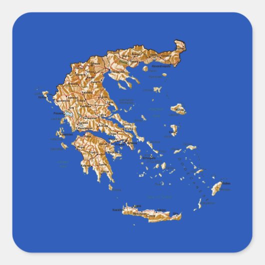 ギリシャ地図ステッカー スクエアシール (正面)