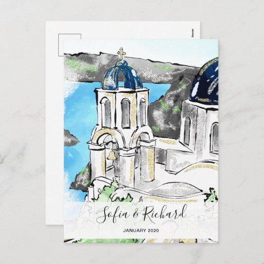 ギリシャ婚約提案記念夫婦ギフト シーズンポストカード (正面/裏面)