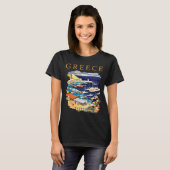 ギリシャ島の港 レトロ旅行Tシャツ Tシャツ (正面フル)