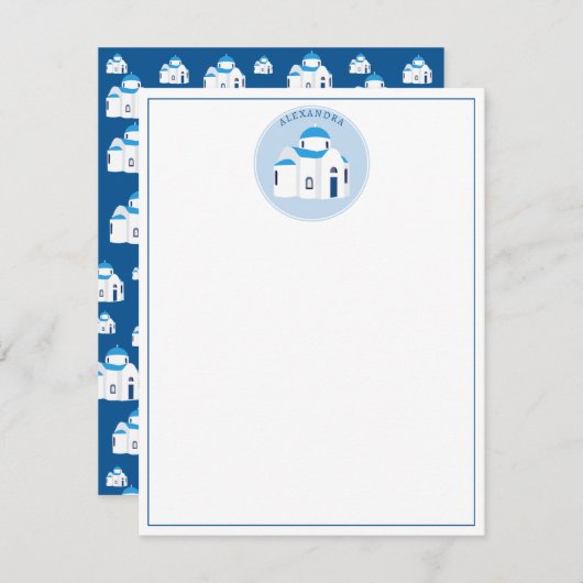 ギリシャ島サントリーニブルードームチャーチモノグラム ノートカード (正面/裏面)