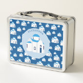 ギリシャ島サントリーニブルードームチャーチモノグラム メタルランチボックス (裏面)