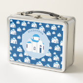 ギリシャ島サントリーニブルードームチャーチモノグラム メタルランチボックス (正面)