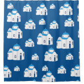 ギリシャ島サントリーニブルードームチャーチ シャワーカーテン (正面)