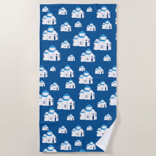 ギリシャ島サントリーニブルードームチャーチ ビーチタオル (正面)