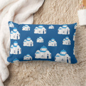 ギリシャ島サントリーニブルードームチャーチ ランバークッション (ブランケット)