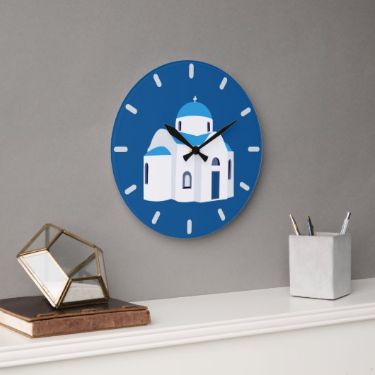 ギリシャ島サントリーニブルードームチャーチ ラージ壁時計 (オフィス)