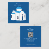 ギリシャ島サントリーニブルードーム教会QRコード スクエア名刺 (正面/裏面)