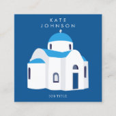 ギリシャ島サントリーニブルードーム教会QRコード スクエア名刺 (正面)