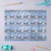 ギリシャ帆船と青いデコページのスクロール 薄葉紙 (クラフト)