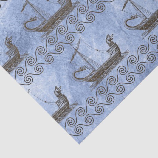 ギリシャ帆船と青いデコページのスクロール 薄葉紙 (詳細)
