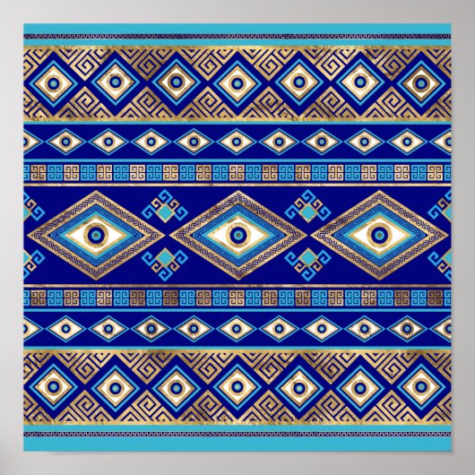 ギリシャ悪の目と蛇行鍵オーナメント ポスター (正面)