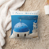 ギリシャ教会サントリーニブルーの写真と文字 クッション (ブランケット)