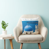 ギリシャ教会サントリーニブルーの写真と文字 クッション (椅子)