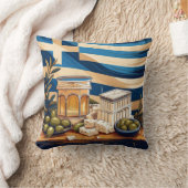 ギリシャ文化デザインとオリーブと国旗 クッション (ブランケット)