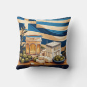 ギリシャ文化デザインとオリーブと国旗 クッション (裏面)