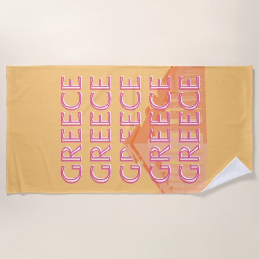 ギリシャ旅行アート、夏の旅行アート、オレンジ ビーチタオル (正面)