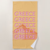 ギリシャ旅行アート、夏の旅行アート、オレンジ ビーチタオル (正面)