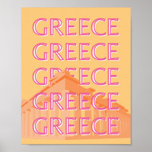 ギリシャ旅行アート、夏の旅行アート、オレンジ ポスター