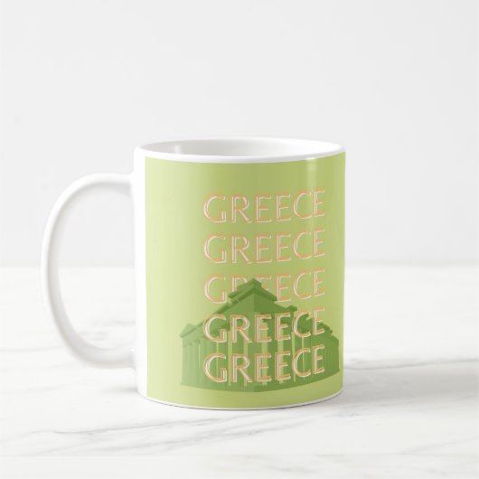 ギリシャ旅行アート、夏の旅行アート、緑 コーヒーマグカップ (左)