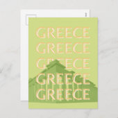 ギリシャ旅行アート、夏の旅行アート、緑 シーズンポストカード (正面/裏面)