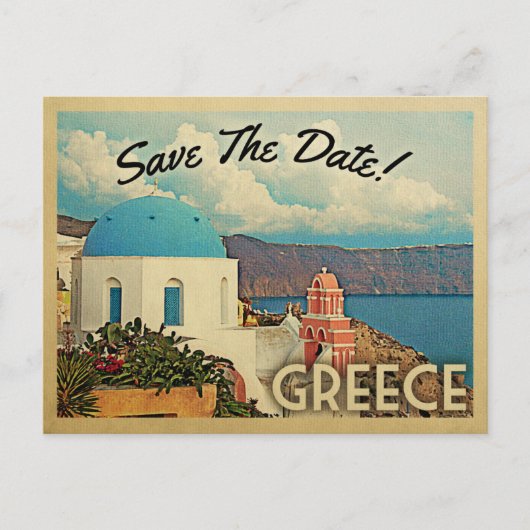 ギリシャ日付の保存ヴィンテージサントリーニ 案内ポストカード (正面)
