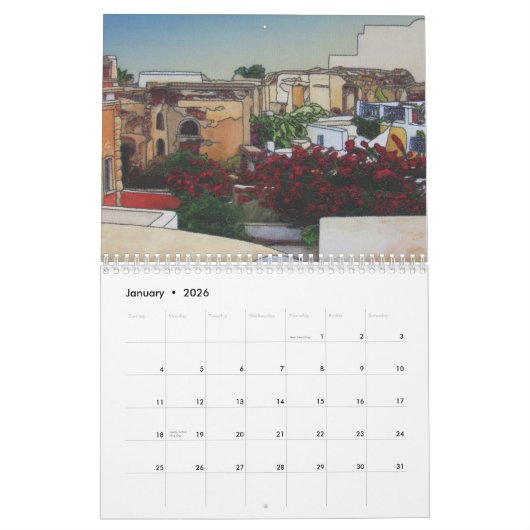 ギリシャ暦の風景 カレンダー (1月 2026)