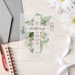 ギリシャ正教会バプテスマ《キリスト教》洗礼式や命名式クロス緑 ベラム紙招待状