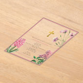 ギリシャ正統《キリスト教》洗礼式や命名式バプティスピンクフローラ アクリル招待状 (レイダウン)