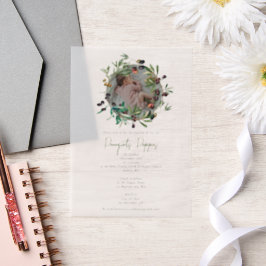 ギリシャ正統《キリスト教》洗礼式や命名式バプテスオリーブ写真 ベラム紙招待状