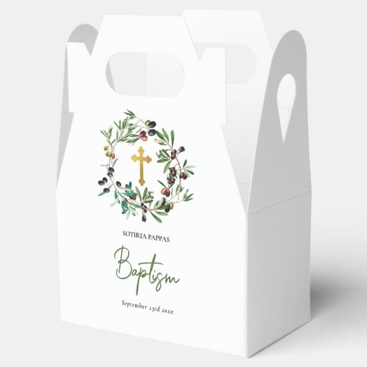 ギリシャ正統《キリスト教》洗礼式や命名式バプテスオリーブ緑 フェイバーボックス (オープン)