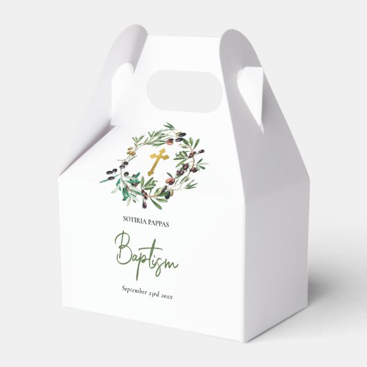 ギリシャ正統《キリスト教》洗礼式や命名式バプテスオリーブ緑 フェイバーボックス (正面サイド)