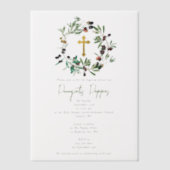 ギリシャ正統《キリスト教》洗礼式や命名式バプテスオリーブ緑 ベラム紙招待状 (正面)