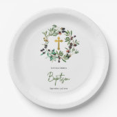 ギリシャ正統《キリスト教》洗礼式や命名式バプテスオリーブ緑 ペーパープレート (正面)