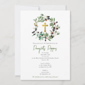 ギリシャ正統《キリスト教》洗礼式や命名式バプテスオリーブ緑 招待状 (正面)