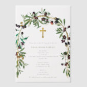 ギリシャ正統《キリスト教》洗礼式や命名式バプテスオリーブArch ベラム紙招待状 (正面)