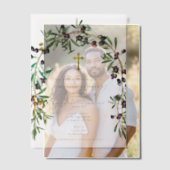 ギリシャ正統《キリスト教》洗礼式や命名式バプテスオリーブArch ベラム紙招待状 (オフセット (カップル))