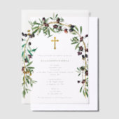 ギリシャ正統《キリスト教》洗礼式や命名式バプテスオリーブArch ベラム紙招待状 (オフセット)