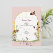 ギリシャ正統《キリスト教》洗礼式や命名式バプテスピンクワイルドフラワー 招待状 (スタンド正面)