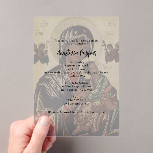 ギリシャ正統《キリスト教》洗礼式や命名式バプテスマ不透明アイコン アクリル招待状 (インサイチュ (ポータブル))