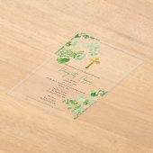 ギリシャ正統《キリスト教》洗礼式や命名式バプテスマ緑 アクリル招待状 (レイダウン)