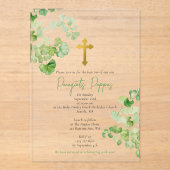 ギリシャ正統《キリスト教》洗礼式や命名式バプテスマ緑 アクリル招待状 (正面)