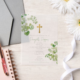 ギリシャ正統《キリスト教》洗礼式や命名式バプテスマ緑 ベラム紙招待状