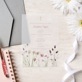 ギリシャ正統《キリスト教》洗礼式や命名式バプテスムガールワイルドフラワー ベラム紙招待状