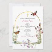 ギリシャ正統《キリスト教》洗礼式や命名式バプテスムガールワイルドフラワー 招待状 (正面)