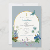 ギリシャ正統《キリスト教》洗礼式や命名式バプテスムブルーワイルドフラワー 招待状 (正面)