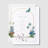 ギリシャ正統《キリスト教》洗礼式や命名式バプテスムボーイワイルドフラワー ベラム紙招待状 (オフセット)