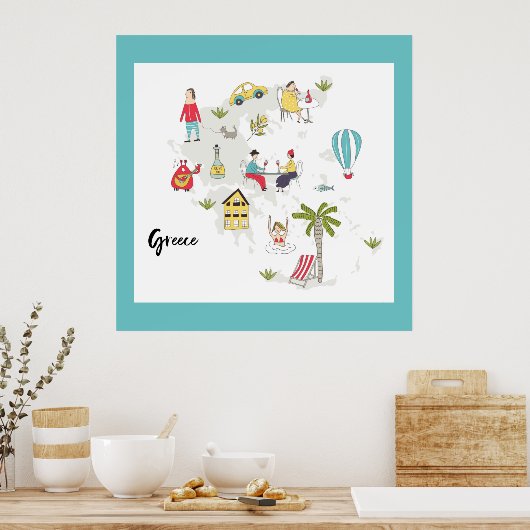 ギリシャ活動の地図 ポスター (キッチン)